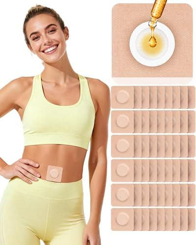 HOTRYEE 54PCS Castor Oil Patches for Belly Button, Castor Oil Pack Wrap Disposable Self-Adhesive, Organic Cotton, Leak-Proof & Breathable, No Wash - Square, Beige