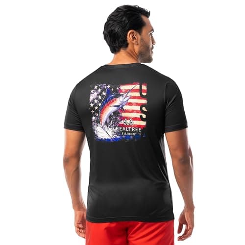 Realtree Men's Short Sleeve Performance Patriotic Fishing Shirt, Black Marlin Edge, 5X-Large