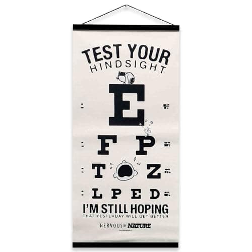 Peanuts Test Your Hindsight Hanging Canvas Banner - Fun Snoopy Eye Chart Wall Decor for Home or School