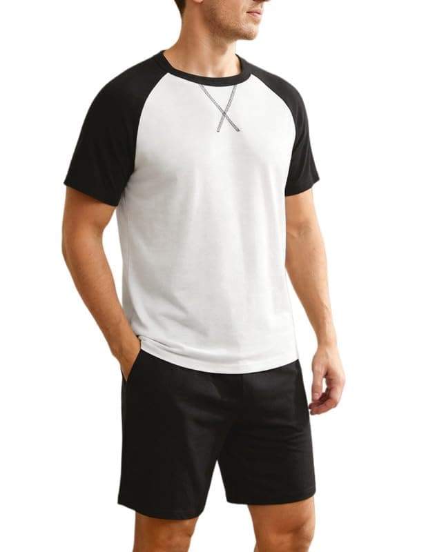 Marvmys Mens Pajama Set Summer Pjs Sleepwear Lightweight Short Sleeve Pjs Soft Cotton Sleep Set With Pockets White L