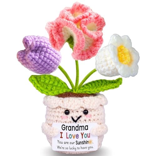 Gifts for Grandma, Grandma Gifts from Grandkids, Birthday Gift for Nana Grandmother GaGa, Mother's Day Birthday I Love You Present for Grandmother, Cute Handmade Crochet Positive Tulip Flowers Doll