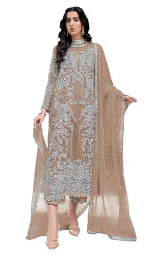 STELLACOUTURE women's ready to wear embroidered plus size eid festival pakistani salwar kameez suit for women 1032-O (46, Brown)
