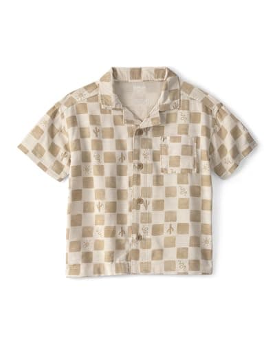 OshKosh B'Gosh Boy Short Sleeve Woven Buttonfront Shirt, Beige, 5T