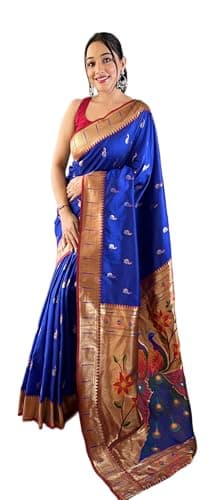 Rang Priya Paithani silk saree with rich contrast weaving pallu and unstitched blouse (Violet)