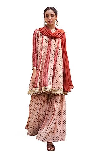 Janasya Indian Women's Georgette Multicolor Floral Print Festive Wear Kurta Set for Women