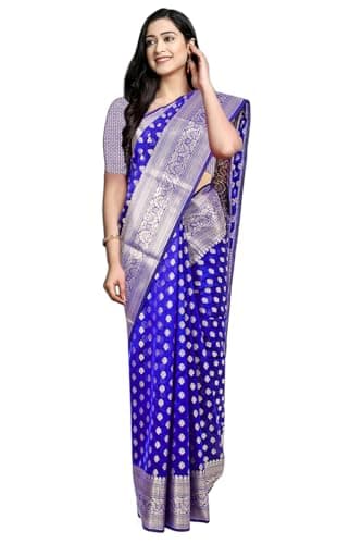 Chandrakala Banarasi Saree for Women with Unstitched Blouse Piece Indian Wear, Royal Blue (1435ROY)