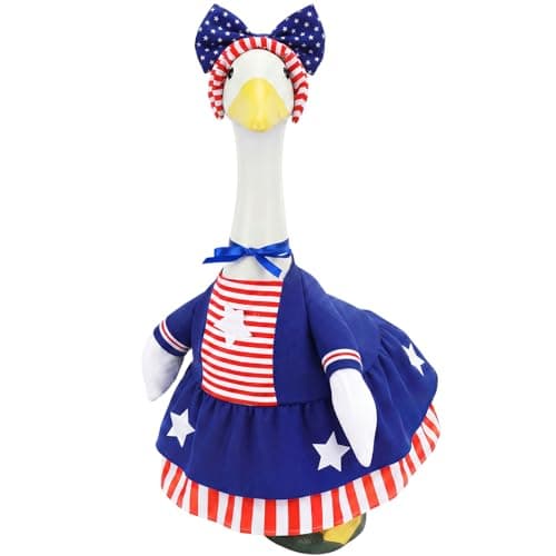 Patriotic Porch Goose Outfits for 23 Inch Lawn Statue, 4th of July Costume for Plastic/Cement Statue Independence Memorial Day Goose Clothes for Summer Garden Patio US 250th Anniversary Decoration
