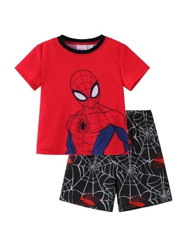 Disney Marvel Spiderman Boys Short Sets Kids Beach Clothes Casual Summer Party Outfit Red T-Shirt & Shorts Set Soft Little Boy Clothing Suit Breathable Sweatsuit 2 Pcs Back to School Apparel 4-5 Years