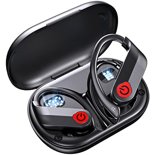 Wireless Earbuds, Bluetooth earphones with LED Display Case, 120 Hrs Playtime Noise Canceling Headphones with Easy Button Controls, IPX7 Waterproof Sports Earbud for Running Workout Gym Deep Black