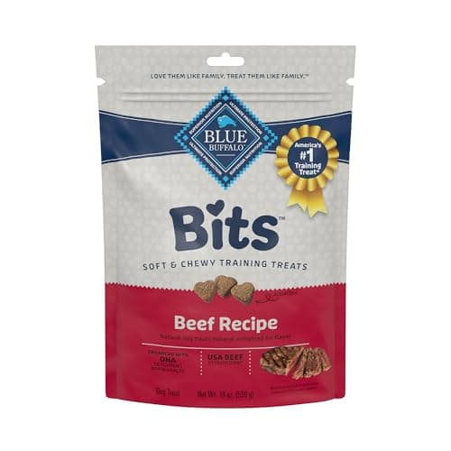 Blue Buffalo Bits Beef Soft & Chewy Dog Treats, Bite-Sized for Training, Made with Real Beef & Enhanced with DHA, Heart-Shaped Dog Treats, Made in the USA with Natural Ingredients, 19 oz.