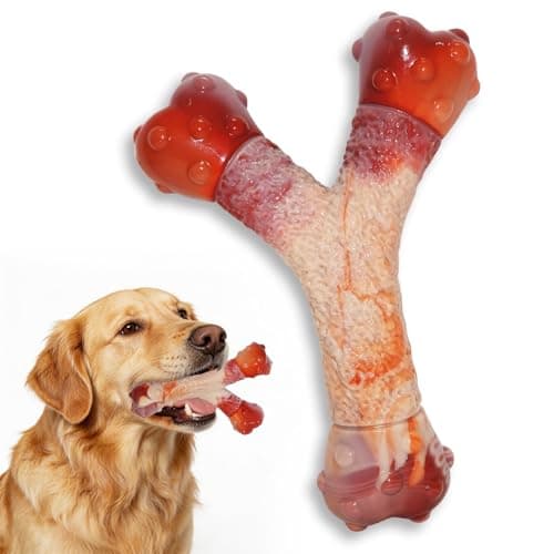 ZhoJee Indestructible Dog Toys for Aggressive Chewers, Bacon Flavored Dog Chew Toys for Large & Medium Breed 25-80 lbs, Long-Lasting Tough Nylon Chew Bones for Teeth Cleaning, Keeps Dogs Busy