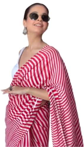 BE4ME.COM Alia Bollywood Party Wear Saree Designer Celebrity Inspired Saree for Women Weddings and Parties (Pink Line)