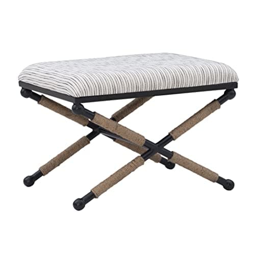 Linon Upholstered Seat Farrow ...ent Stool, Black/White Striped