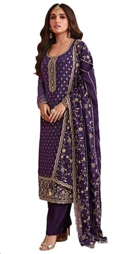 Shriva Fashion indian salwar kameez ready to wear Eid festival embroidered wedding plus size shalwar suit for women (2814) (Purple, 46)
