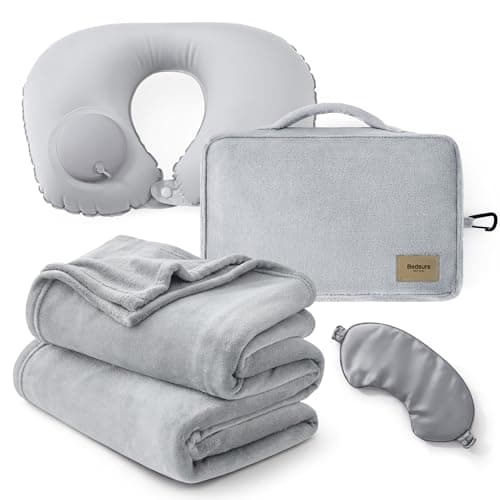 Prime Members: 4-Piece Bedsure Grey Travel Blanket Set (Fleece Throw, Inflatable Neck Pillow, Eye Mask & Storage Bag) $15.99 + Free Shipping