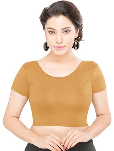 themilestocks Women's Blouses Readymade Gold Stretchable Saree Crop Top Choli Free Size