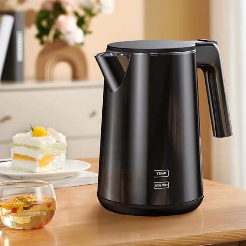 Electric Kettle 1.0L 1200W, 7 ...xterior for Home Office, Black