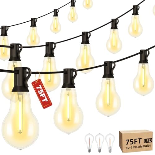 Porbench 75FT Outdoor String Lights with 35+3 Waterproof Bulbs, 2FT Bulbs Apart, Dimmable & Connectbale, Commercial Grade Patio String Lights for Outside Porch Backyard Garden Deck Decor