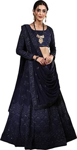 Divine International Trading Co Women's Bridal Dulhan Collection Indian Wedding Georgette Lehenga Choli with Dupatta (Navy Blue, Free Size)