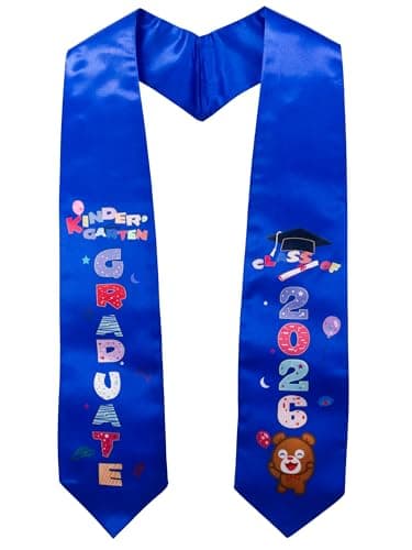 GraduationMall Class of 2026 Kindergarten Graduation Stole Kids Bear Printed Graduation Sash Gifts for Child Royal 50" Long