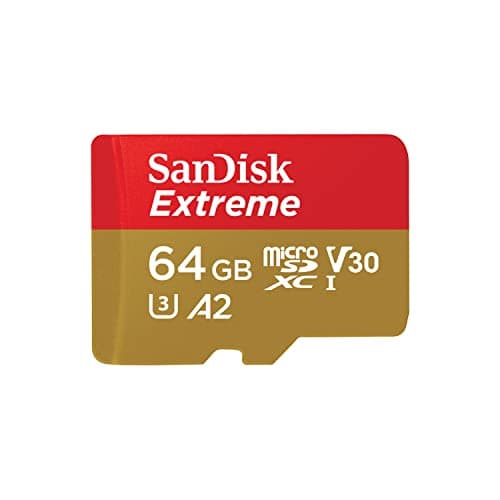 SANDISK 64GB Extreme microSDXC UHS-I Memory Card with Adapter - C10, U3, V30, 4K, 5K, A2, Micro SD Card - SDSQXAH-064G-GN6MA