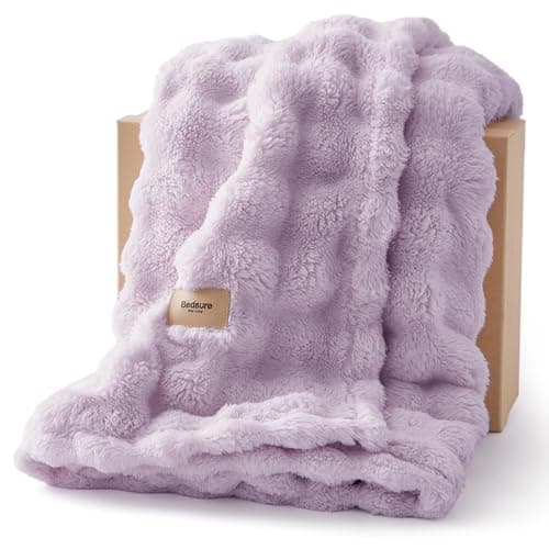 Bedsure 3D Fleece Bubble Blanket for Couch - GentleSoft Purple Throw Blanket for Sofa Bed Room Decor - Luxury Soft Cozy Lavender Gifts for Women, Lightweight, All Seasons, Light Purple, 50"×60"