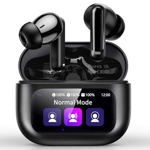Thunelec Wireless Earbuds with Touch Screen, 2026 New Bluetooth 5.4 Headphones with ANC/ENC Mic, 50H HiFi Stereo Ear Buds with 5 EQ Modes, Transparency Mode, IPX7 Earphones for Running/Fitness, Black