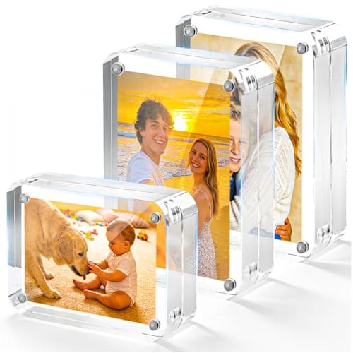 Yncotte 2x3 Picture Frame, 3 Packs Acrylic Mini Frames 2.5x3.5 inches Magnetic Wallet Size Picture Frames, Desktop Frameless Photo Display Holder Business Card Frame