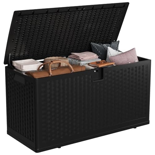IDEALHOUSE 73 Gallon Resin Deck Box, Waterproof Outdoor Storage Box with Lockable Lid (Black or Brown) - $59.88 at Amazon