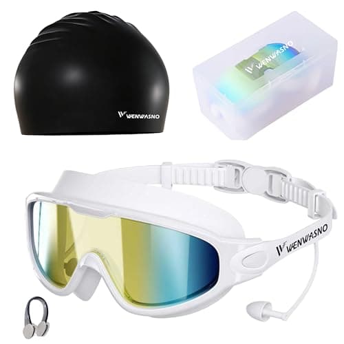 Wenwasno Adult Swimming Goggles Set with Swim Goggles, Swimming Cap, Nose Clip, Earplugs, and Storage Case; Suitable for Men and Women