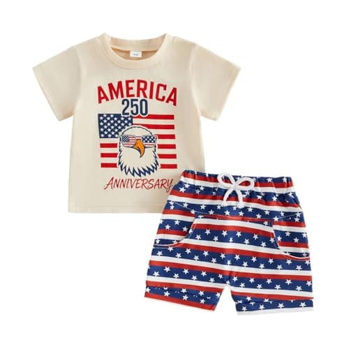 LIOMENGZI Toddler Baby Boy Summer 4th of july Outfit Funny 250 Years Print T-Shirt Short Set boy Clothes 12 18 Months 2T 3T(Ivory 4th of july, 12-18 Months)