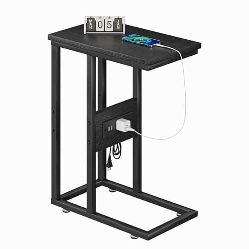 VECELO C Shaped End Table with...iving Room Bedroom 1 Set,Black