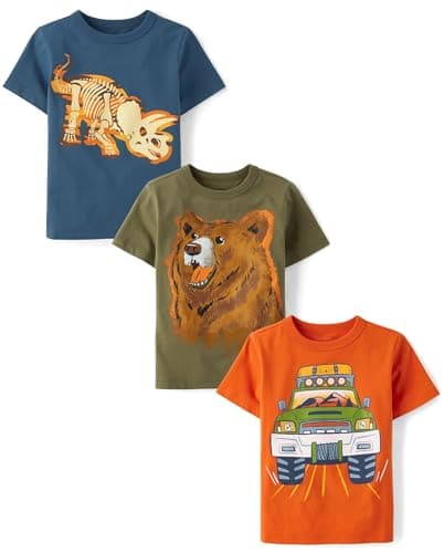 The Children's Place,Baby Boys,and Toddler Animal Short Sleeve Graphic T-Shirts,multipacks,Safari/Bear/Dino Bones 3-Pack,3 Years