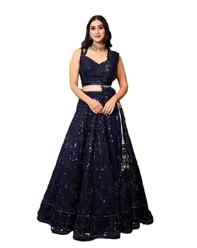 STELLACOUTURE indian ready to wear lehenga choli for women flared party night with stitched blouse 8261-U (Blue, 38)