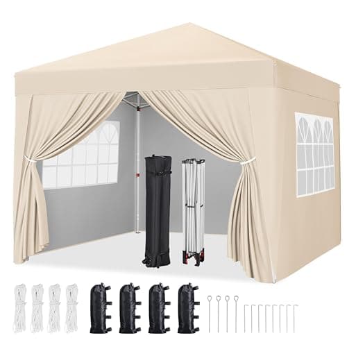 Yaheetech 10x10 Pop-Up Canopy Tent w/ 4 Sidewalls & Roller Bag (Beige or Blue) $90 + Free Shipping
