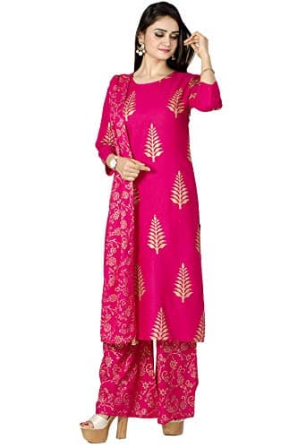 Chandrakala Kurti Palazzo Pant with Dupatta Suit Set for Women Pink, X-Large (K176PIN4)