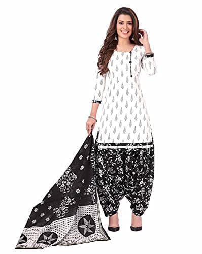 Miraan Women's Cotton Printed Readymade Salwar Suit X-Large White