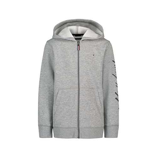 Tommy Hilfiger Boys' Long Sleeve Fleece Full Zip Hoodie with Front Pockets, Signature Grey Heather, 8