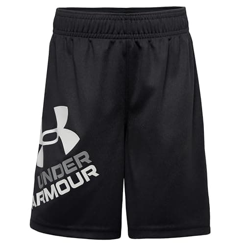 Under Armour Boys' Prototype Performance Shorts, Elastic Waistband, Lightweight & Fast-Drying, Black/White Symbol, 6