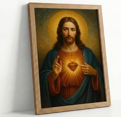 KYSNGMT Sacred Heart of Jesus Canvas Wall Art Framed Christian Decor