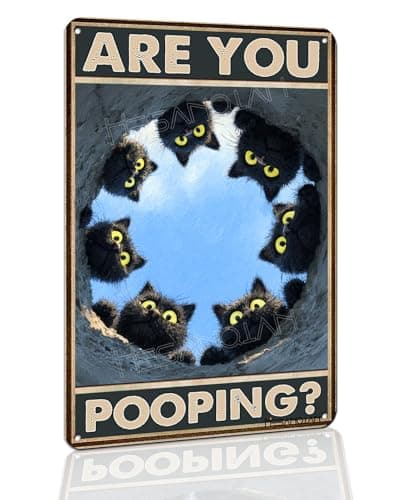 Hesanqian Funny Black Cat Tin Signs，Home Decor Weird Stuff Bathroom Wall Decor Poster; 8x12 Inch