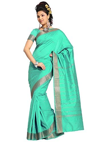 Sanskruti India Womens Indian Ethnic Traditional Banarasi Art Silk Saree Sari Wrap Fabric Dress Drape (Light Seagreen)