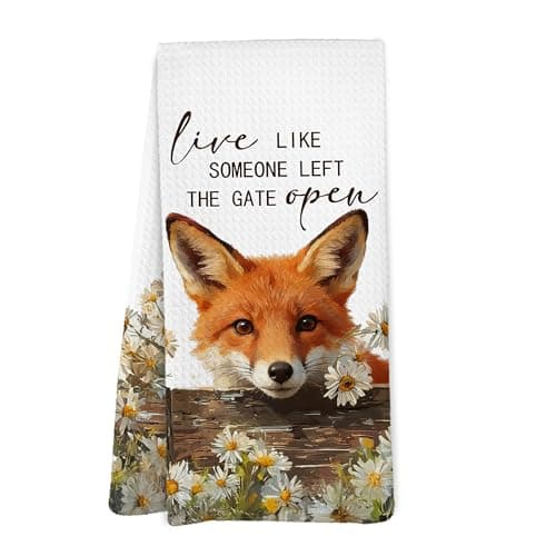 Yorhifa Funny Farmhouse Fox Kitchen Dish Towel, Fox Gifts for Men Women Farm House, Live Like Someone Left The Gate Open Hand Towels for Bathroom Kitchen Decor, Foxs Lover Gifts 16x24 Inches