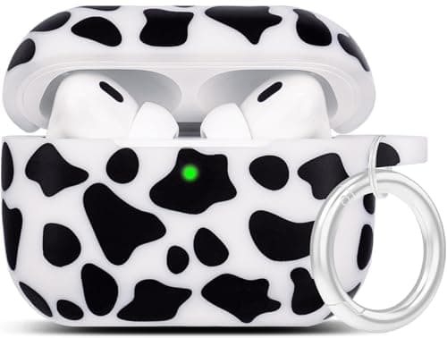 Cow Case for AirPods Pro 3 (2025), YOMPLOW Case Cover for Apple Airpods Pro 3rd Generation Floral Print Soft Flexible Cover for Air Pod Pro 3gen Women Girls, Skin with Keychain - Black Cow