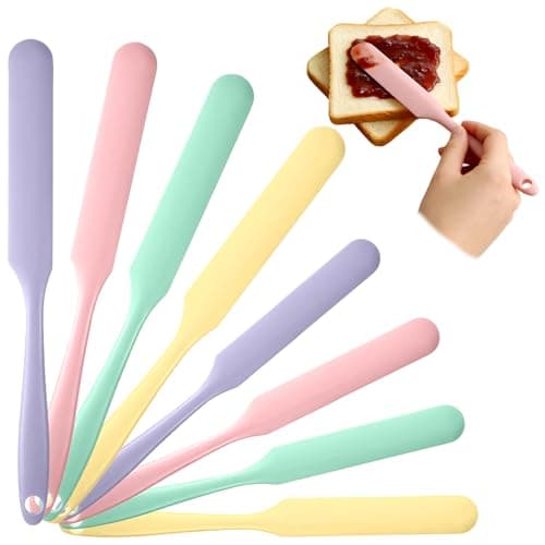 CllyCnny 8 Pack Silicone Jar Spatula Set – Long Handle Small Skinny Spatulas 9.4" & 8.1", Flexible Heat Resistant Silicone Scraper for Baking, Mixing & Sourdough Starter (Purple Green Pink Yellow)