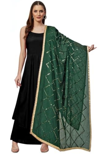 Chandrakala Cotton Blend Dupatta for Women, Shawl Scarf Wrap Chunni Bottle Green (D286BOT)