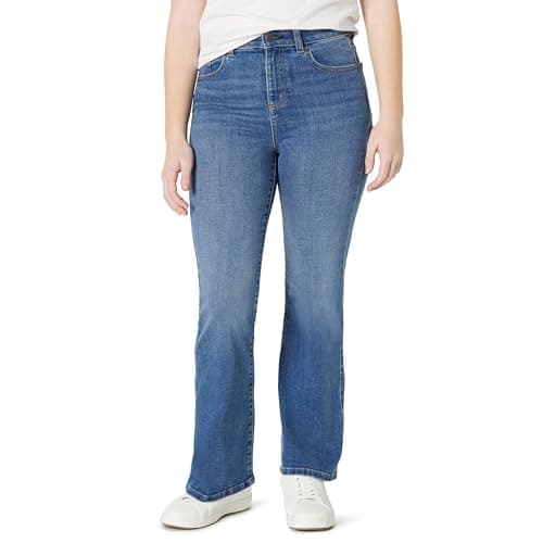 Amazon Essentials Girls' High Stretch High-Rise Flare Jeans, Classic Medium Wash, 10