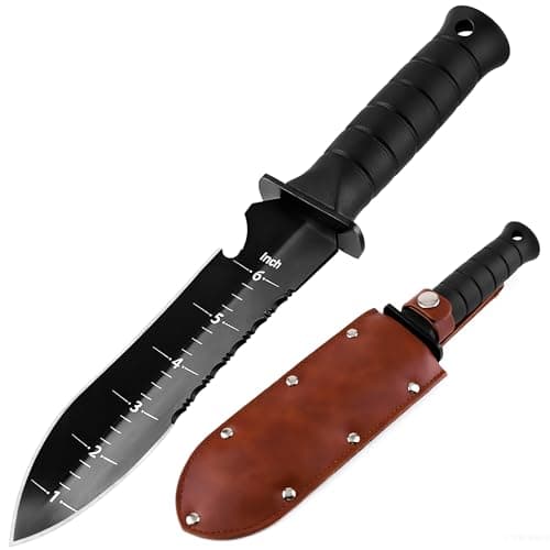 Kemaier Hori Hori Garden Knife, Heavy Duty Stainless Steel Soil Knife with Sharp Blade and Serrated Edge, Ergonomic Non-Slip Handle, Garden Tools with Sheath for Digging, Weeding, and Harvesting