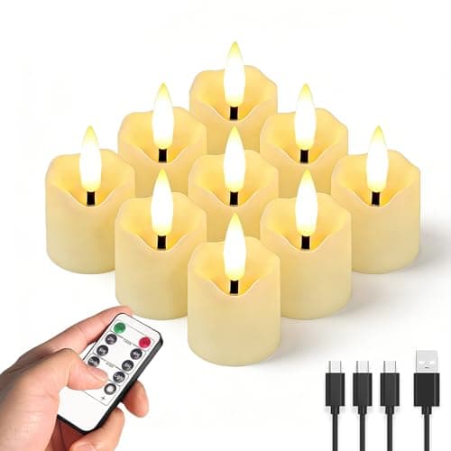 Utwickeln Rechargeable Flickering Tea Lights with Timer, Pack of 9 Ivory White LED Candles (D 1.5'' x H 2.1''), Battery Operated Flameless Candles for Weddings, Soccer Fan Party Decor and Home Decor
