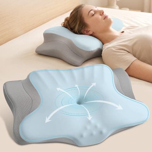 Ylekto Cervical Neck Pillow for Pain Relief - Contour Memory Foam Pillows for Sleeping, Ergonomic Pillow Side Sleeper Pillow for Neck Support, Orthopedic Bed Pillow for Sleepers (Blue & Grey)